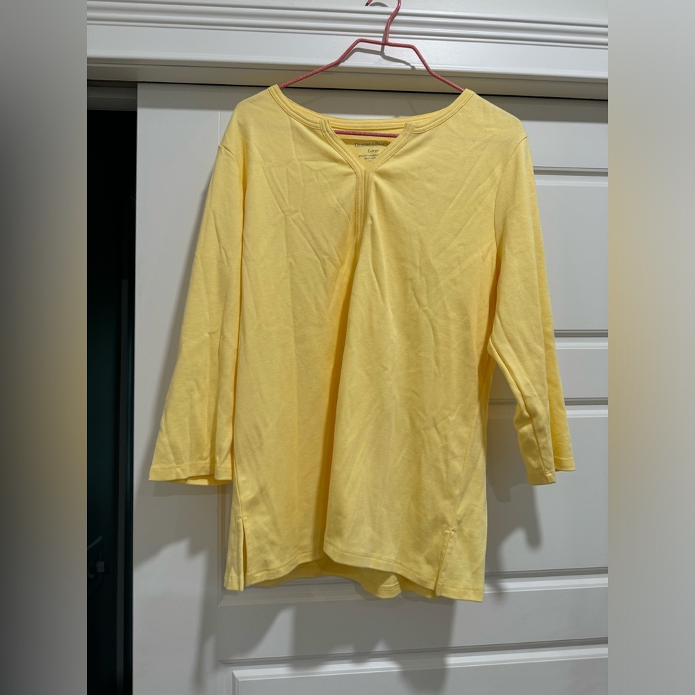 Draper's & Damon's Essential 3/4 Sleeve Tee Womens Large Lemon Yellow